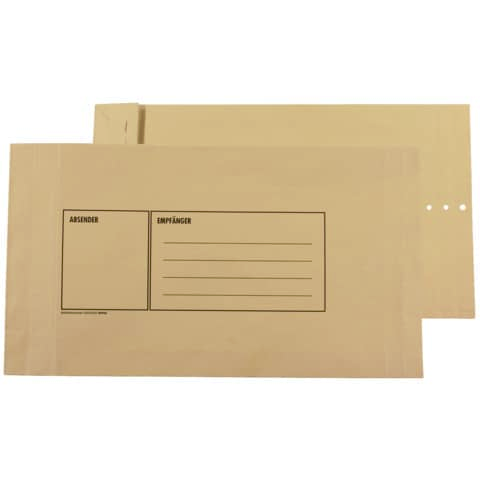 Braunes Warenprobesäckchen aus Kraftpapier mit Adressfeldern für Absender und Empfänger.